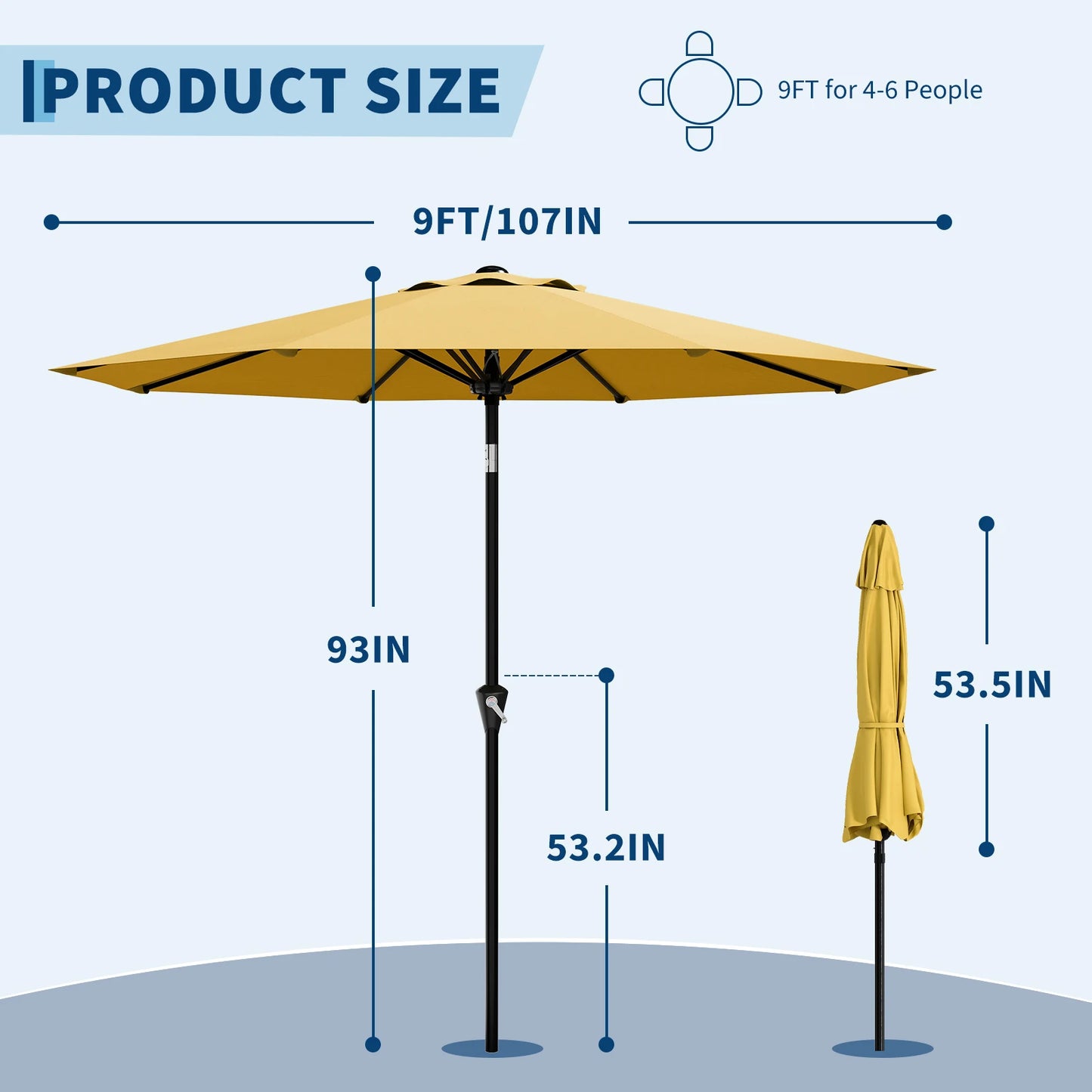 HiMISS Patio Market Umbrella With UPF 50 UV Protection