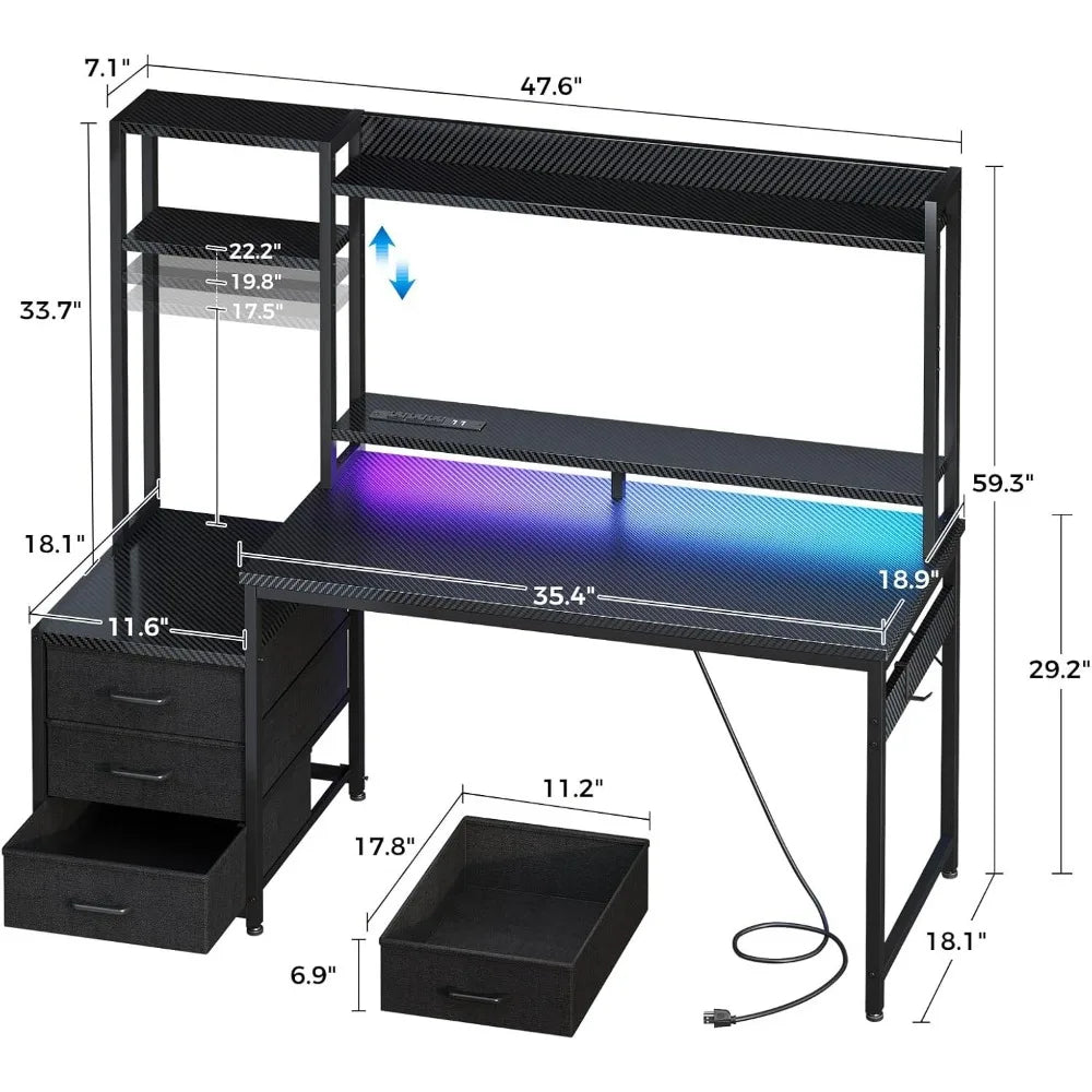 Casaotta 48 Inch Reversible Gaming Desk With Led Light