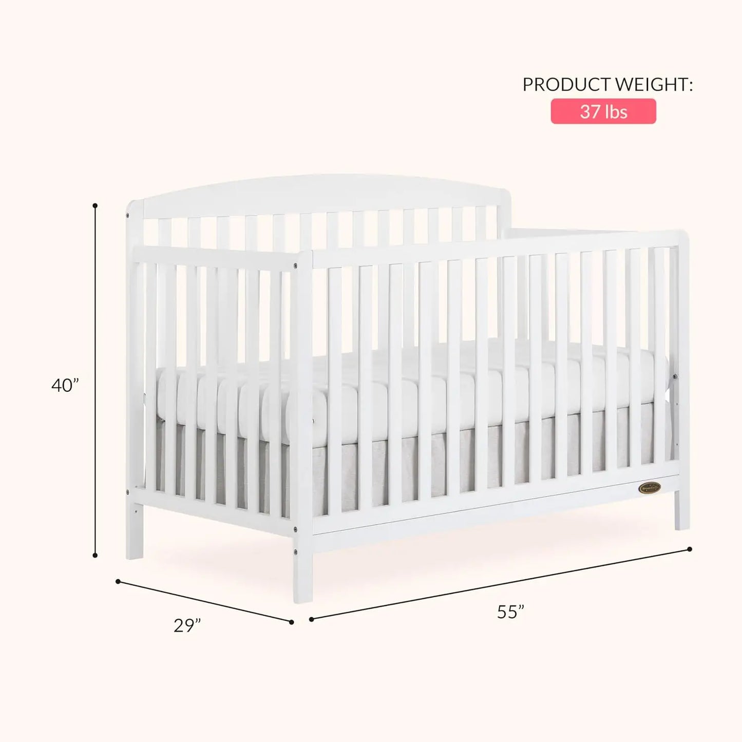 5-In-1 Convertible Baby Crib Converts To Toddler Bed Daybed