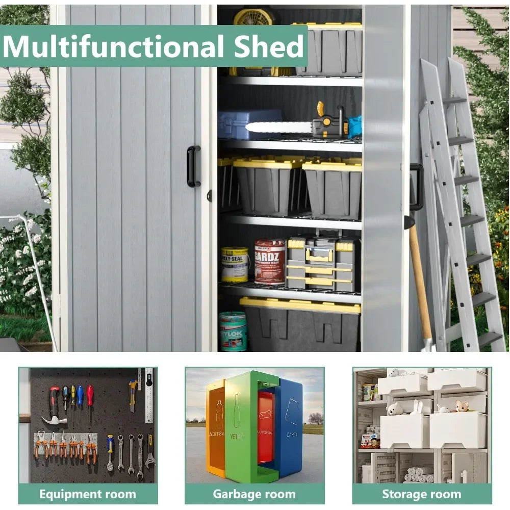 5 X 3 FT Outdoor Storage Shed, Resin Shed with Floor and Lockable Door, Plastic Shed for Bike, Garbage Can, Tool, Accessories