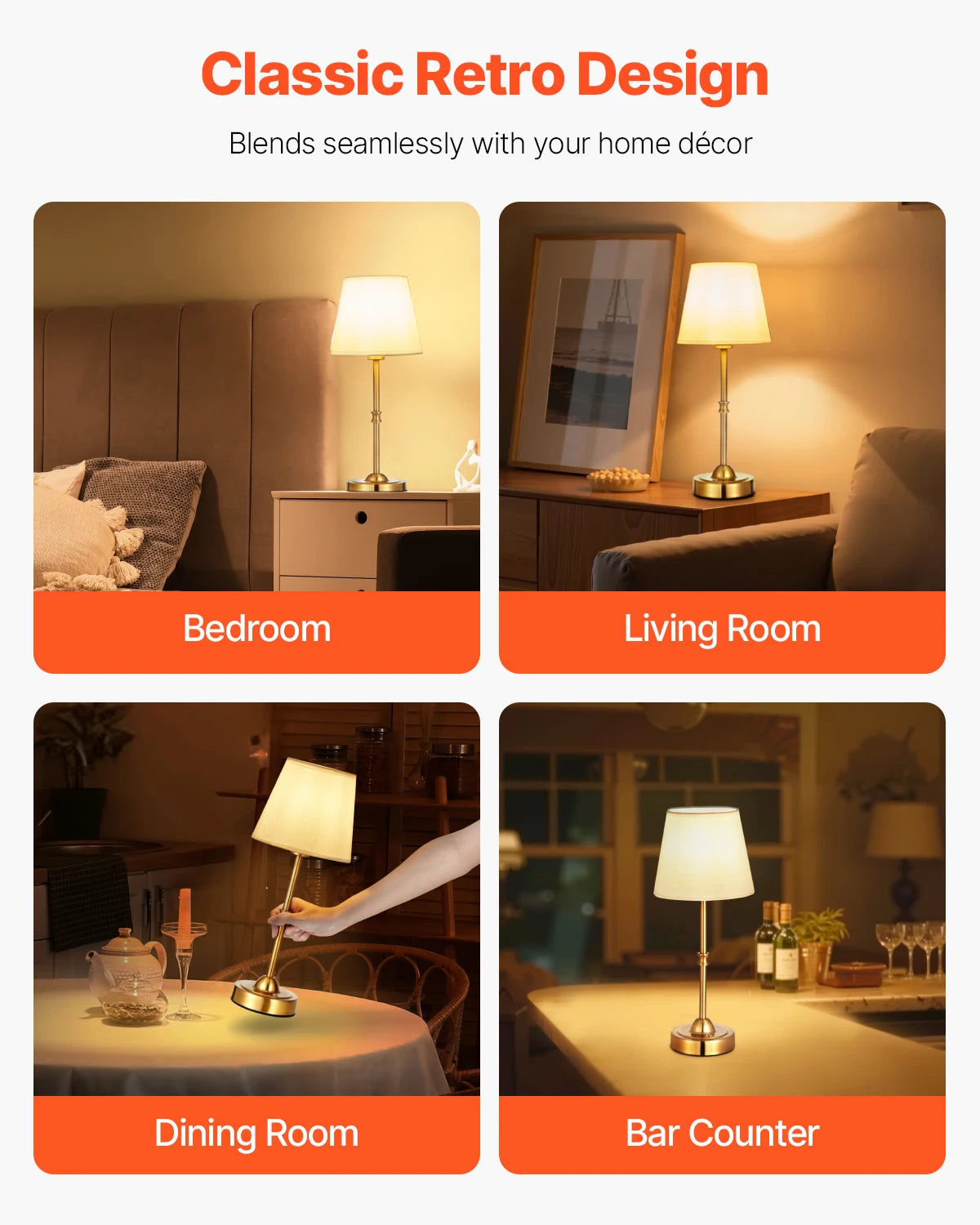 SucceBuy Cordless Table Lamp 5200mAh Rechargeable Battery 3 Brightness Levels