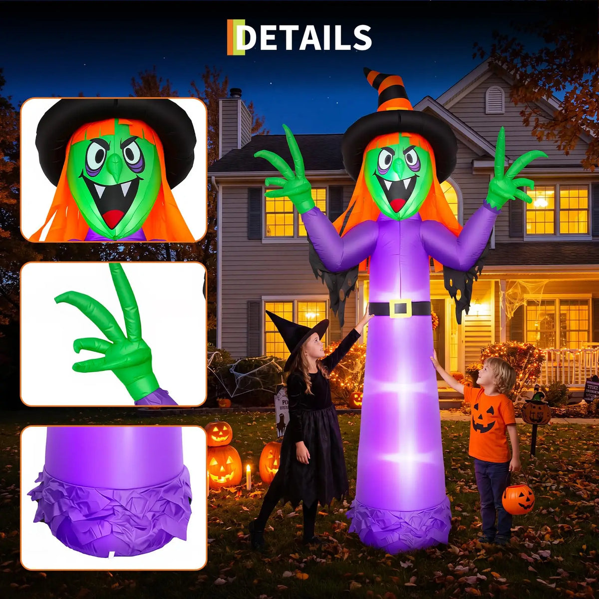 HiMISS Halloween Inflatable Witch Outdoor Yard Decoration With LED Lights