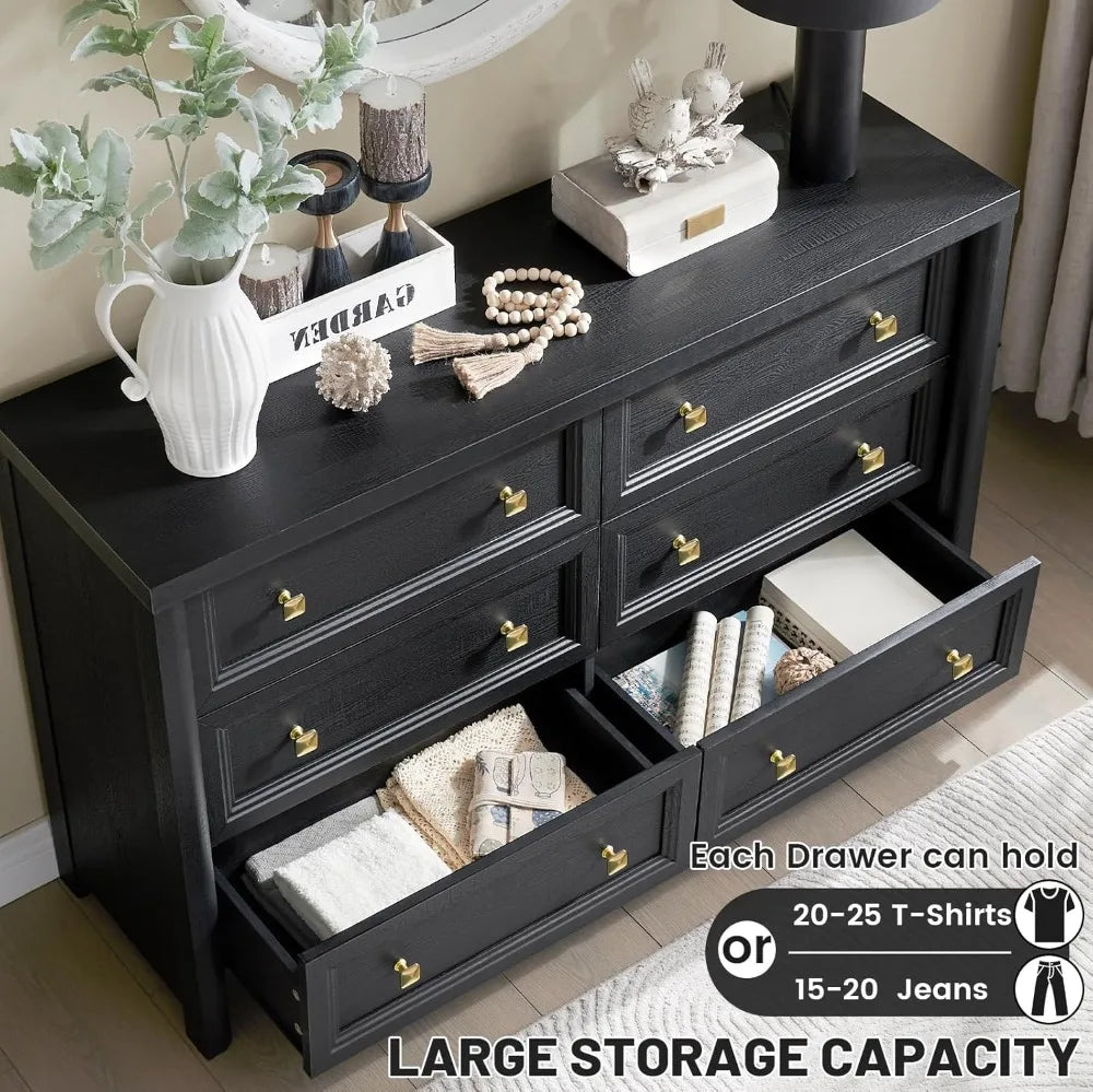 Farmhouse 6 Drawer Dresser In Solid Wood For Bedroom