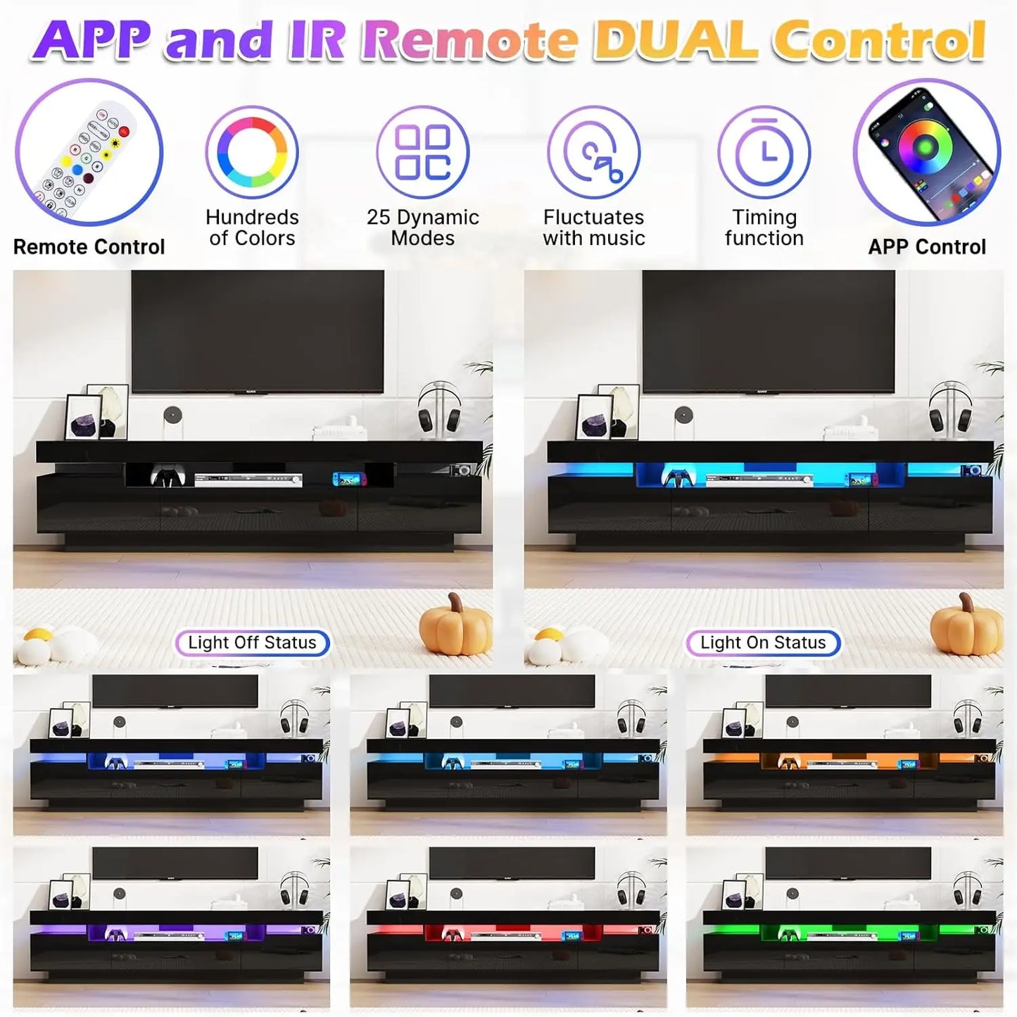 Modern LED TV Stand With Storage Drawer For Living Room Entertainment Center