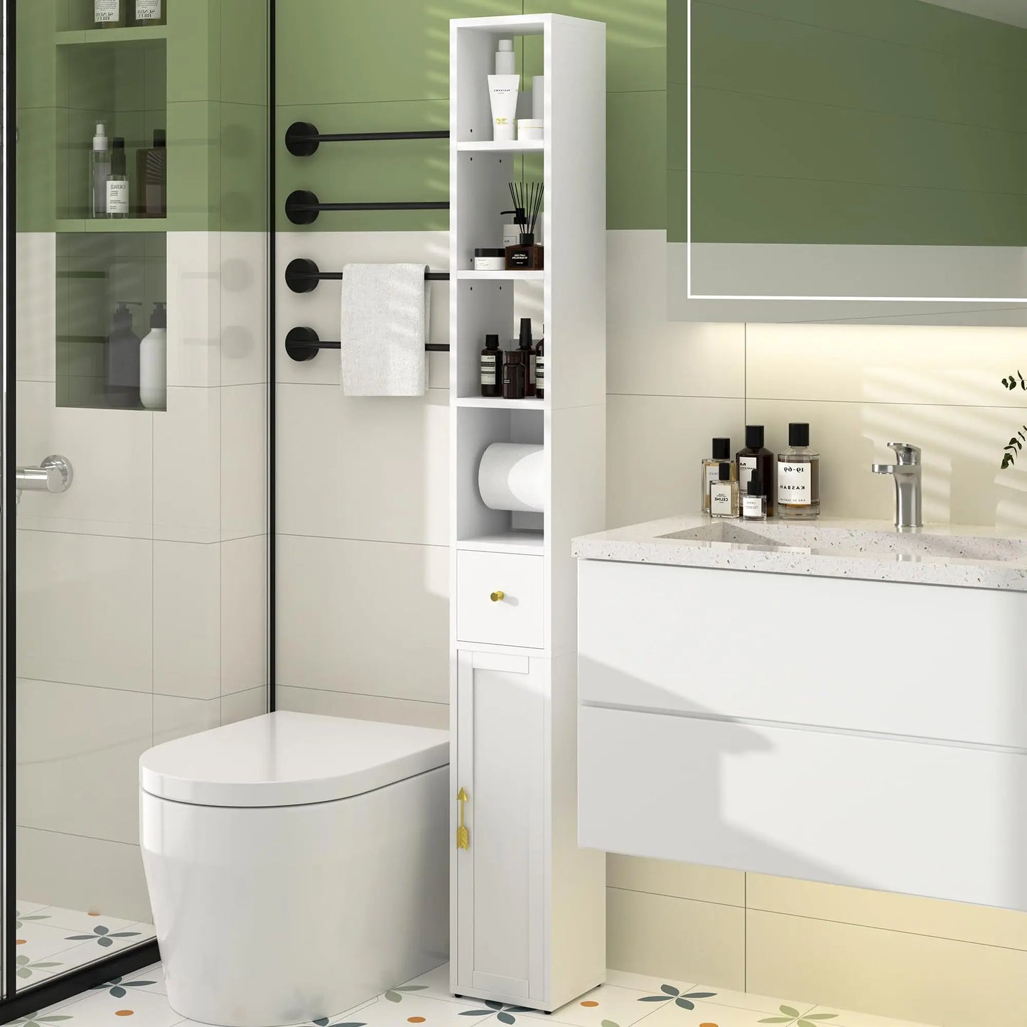 XIUWO Narrow Bathroom Cabinet With Adjustable Shelves