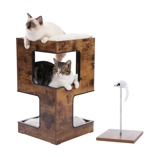 PAWZ Road Wood Cat Condo With Removable Mats And Scratching Pad