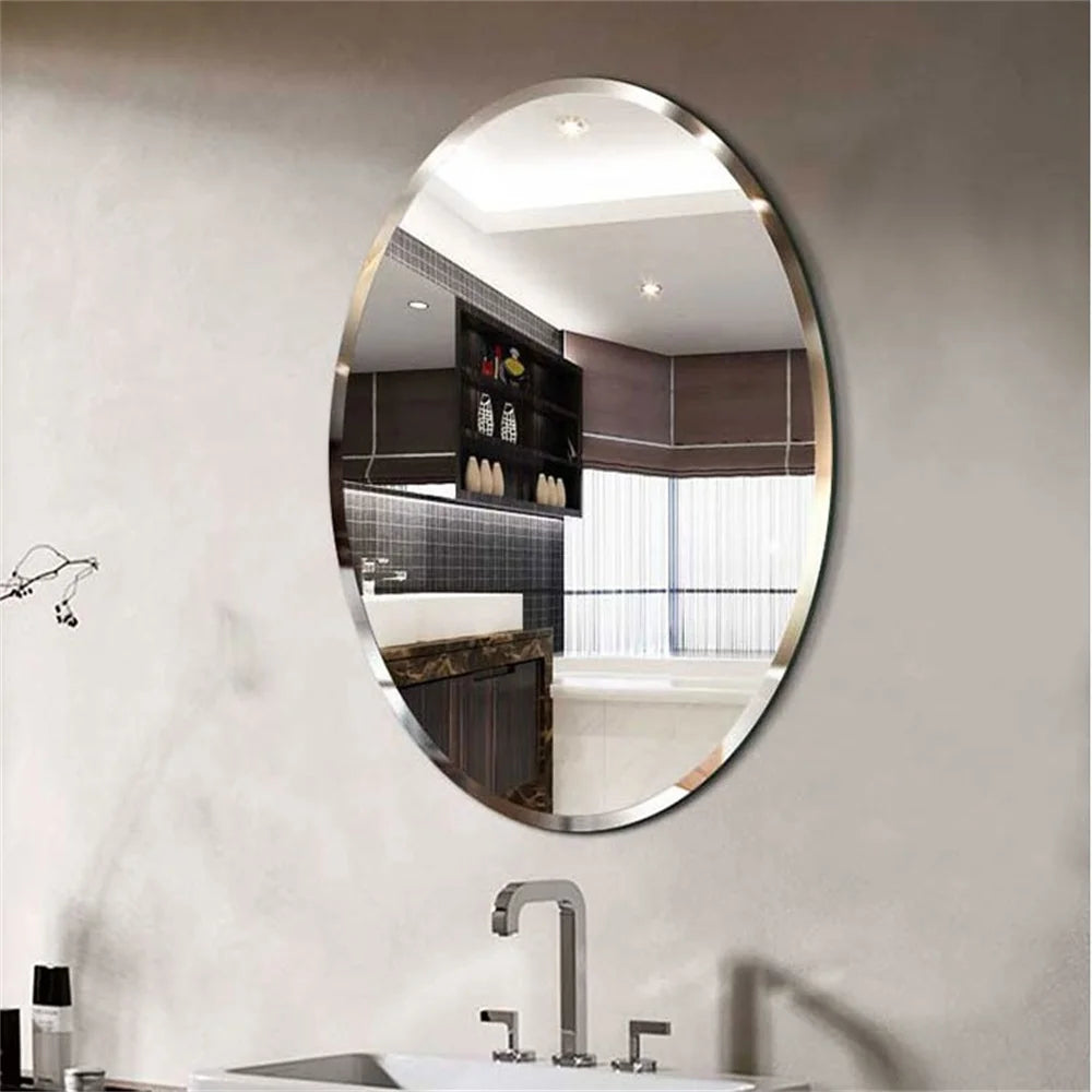 Wisfor Frameless Oval Wall Mirror Beveled Edge For Modern Bathrooms