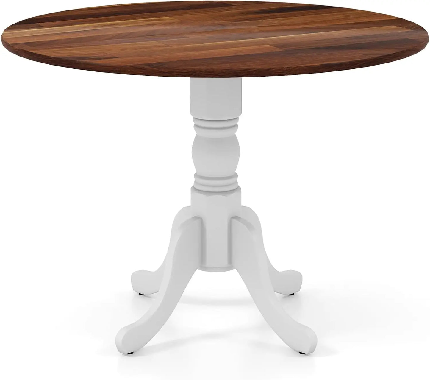 Round Dining Table for 4, 40 Inch Farmhouse Round Kitchen Table with Heavy-Duty Rubber Wood Frame & Curved Trestle Legs