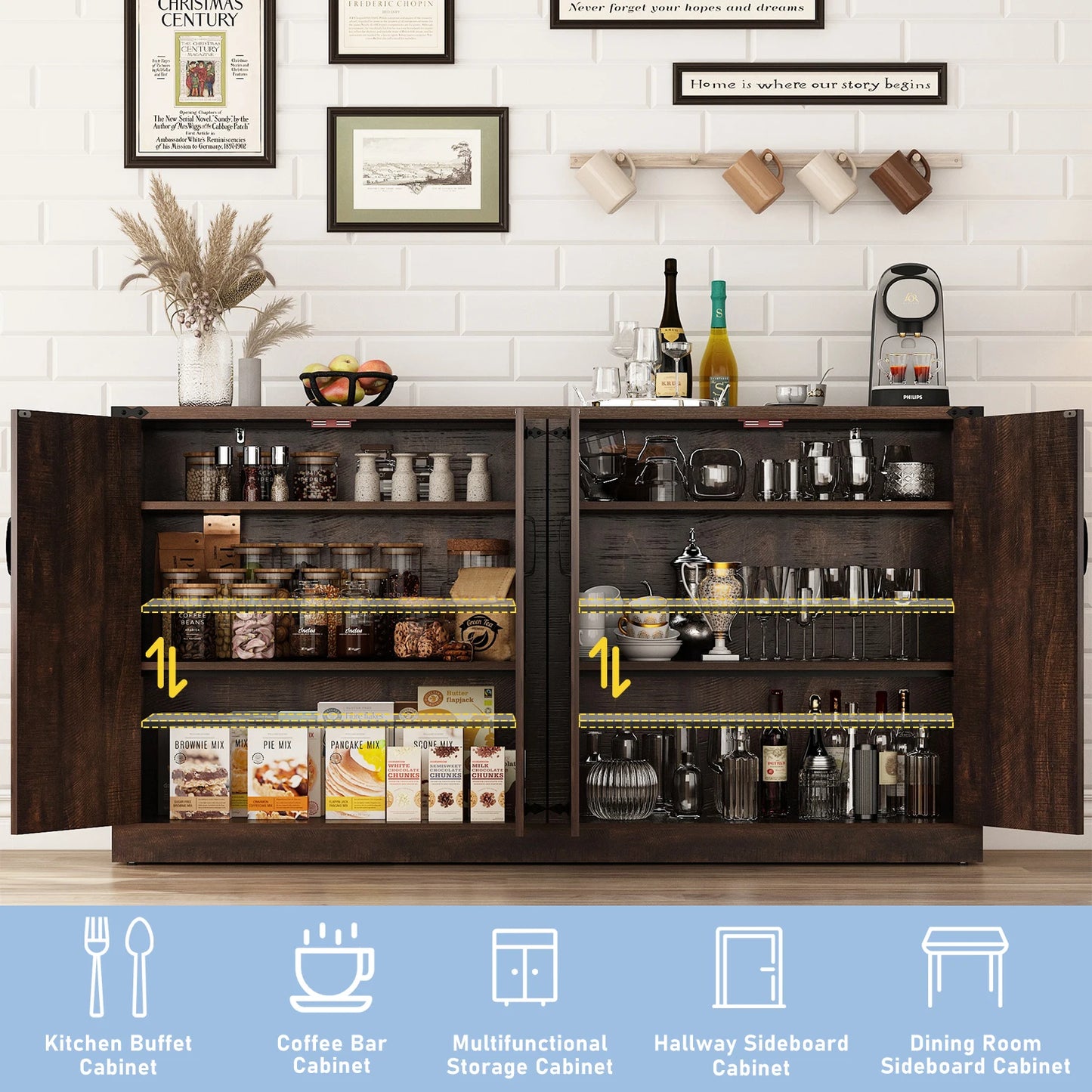 QiaoShiRen Farmhouse Buffet Cabinet With Drawers And Doors