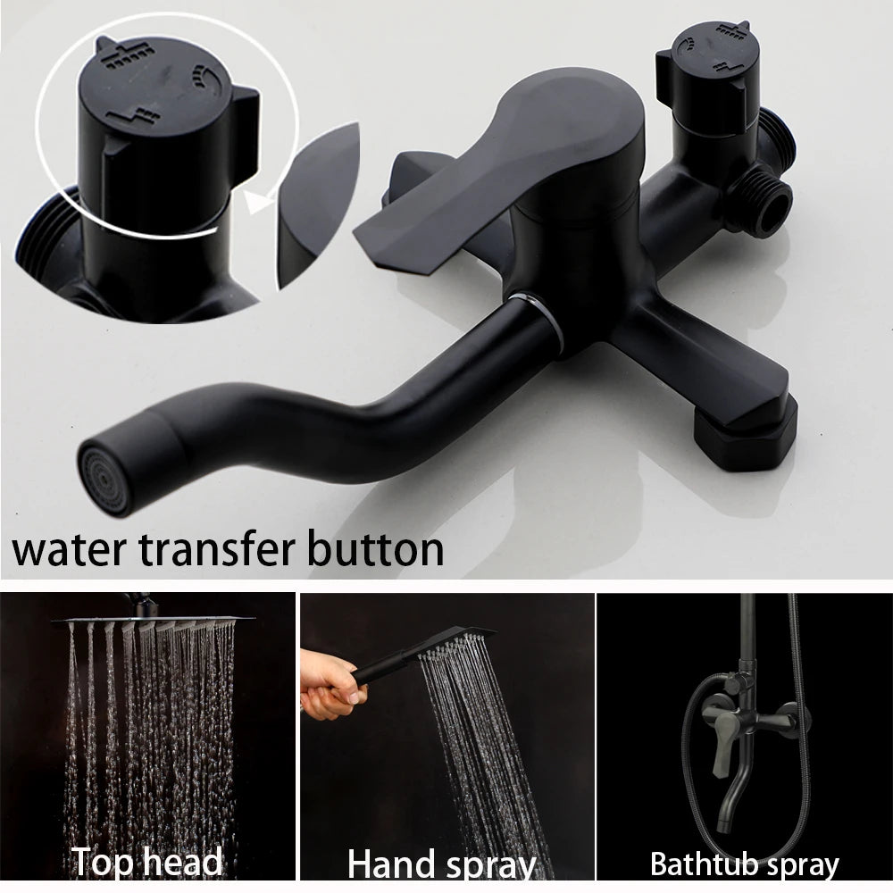 KEMAIDI Rainfall Shower Bathtub Faucet Set With Mixer And Shelf