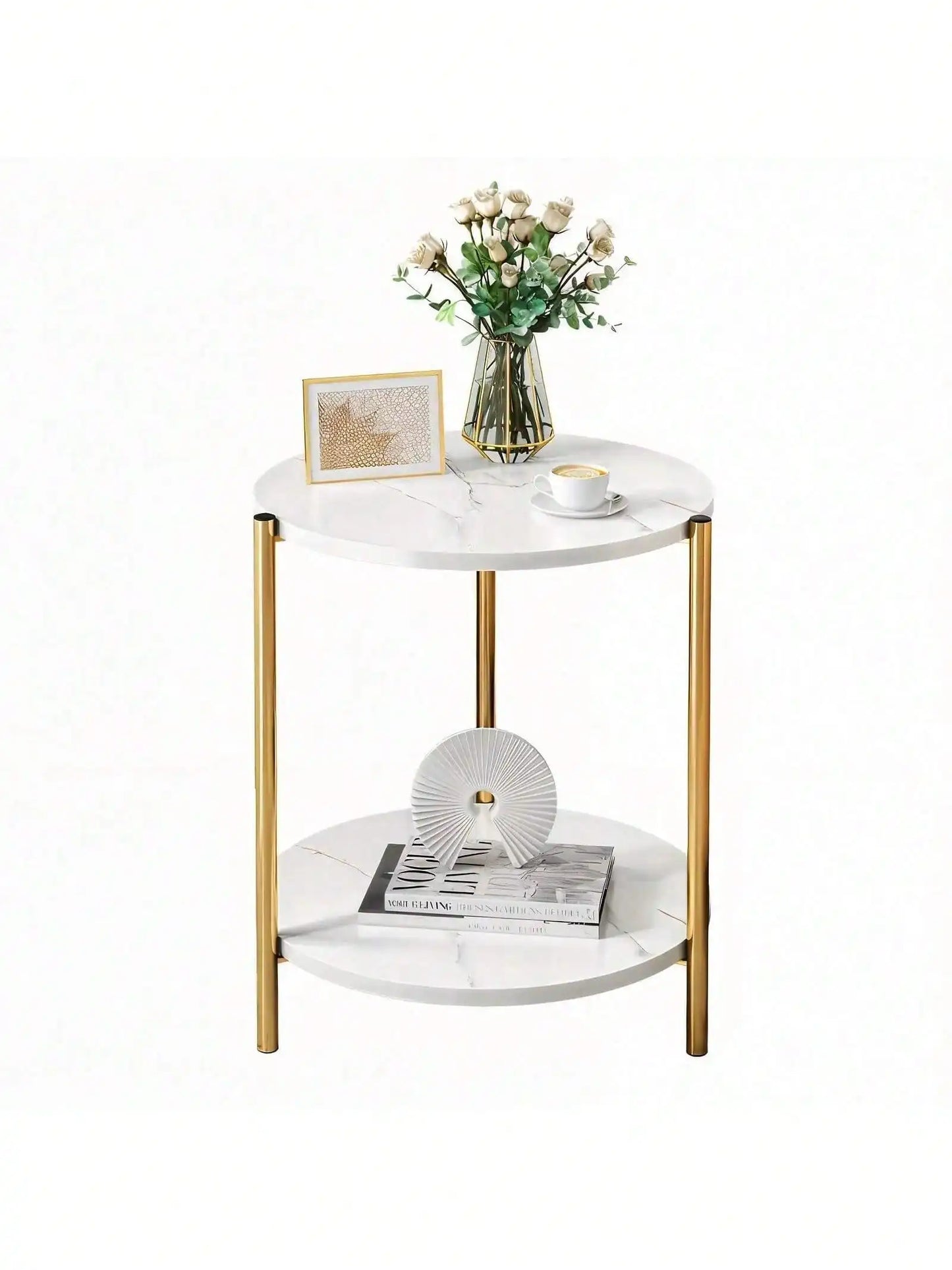 Double Tier Round Side Table For Indoor Or Outdoor Use