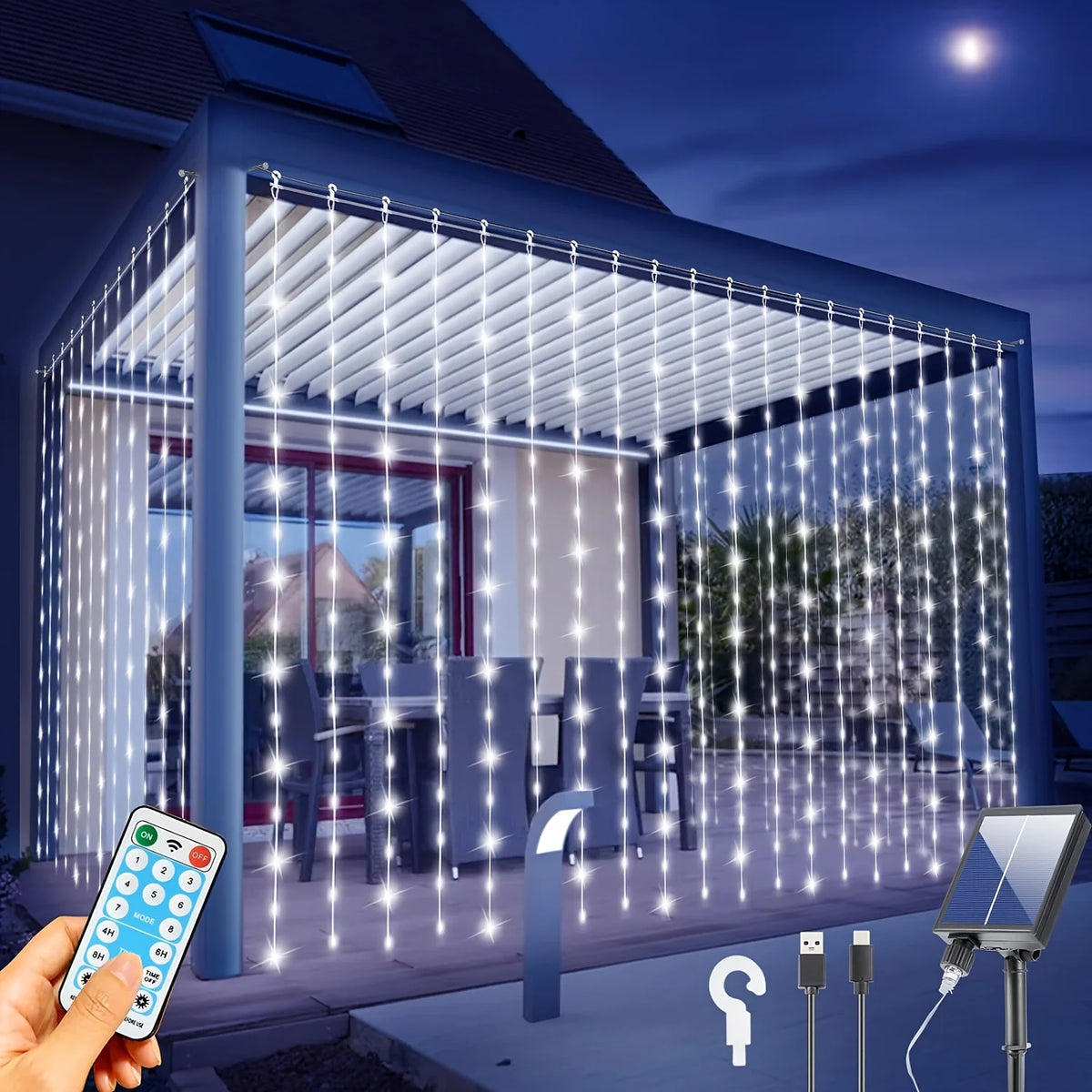 Solar Powered Curtain Lights With Remote And Rechargeable Battery