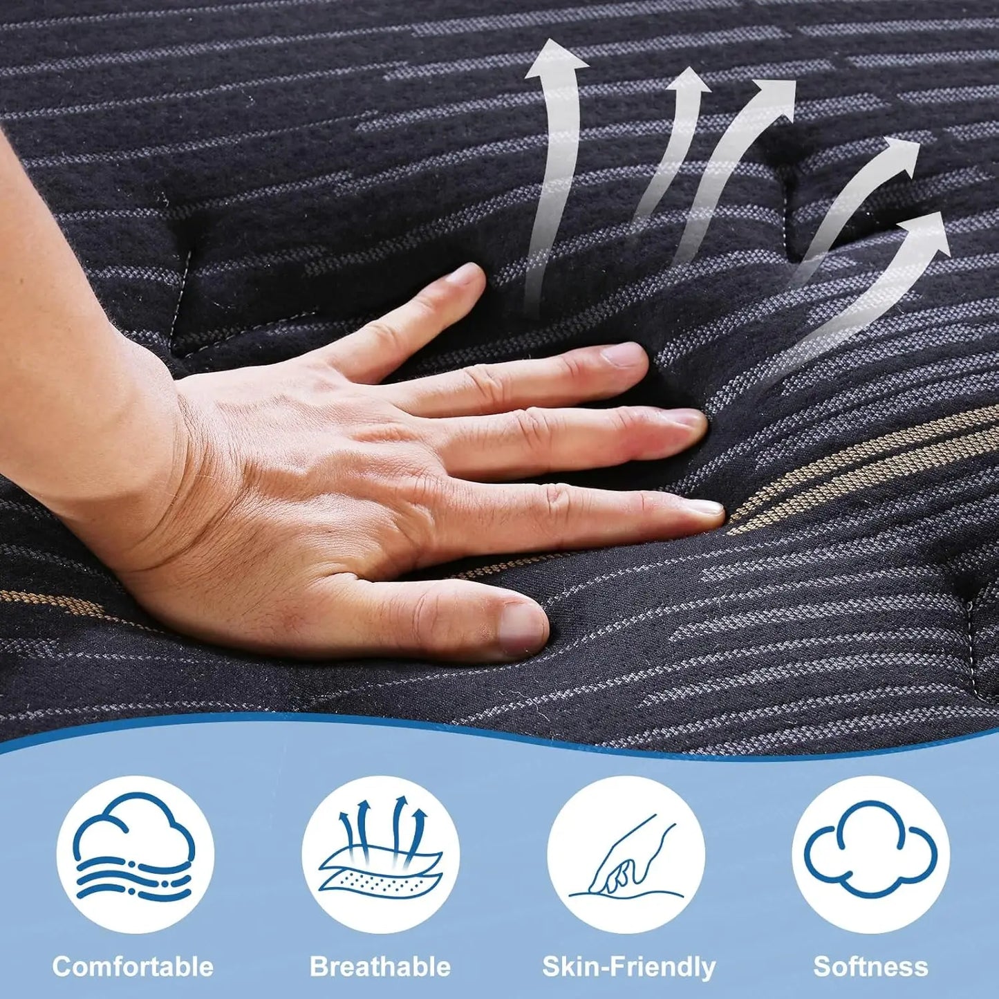Memory Foam Pocket Coil Hybrid Mattress Medium Support Breathable Fiberglass-Free