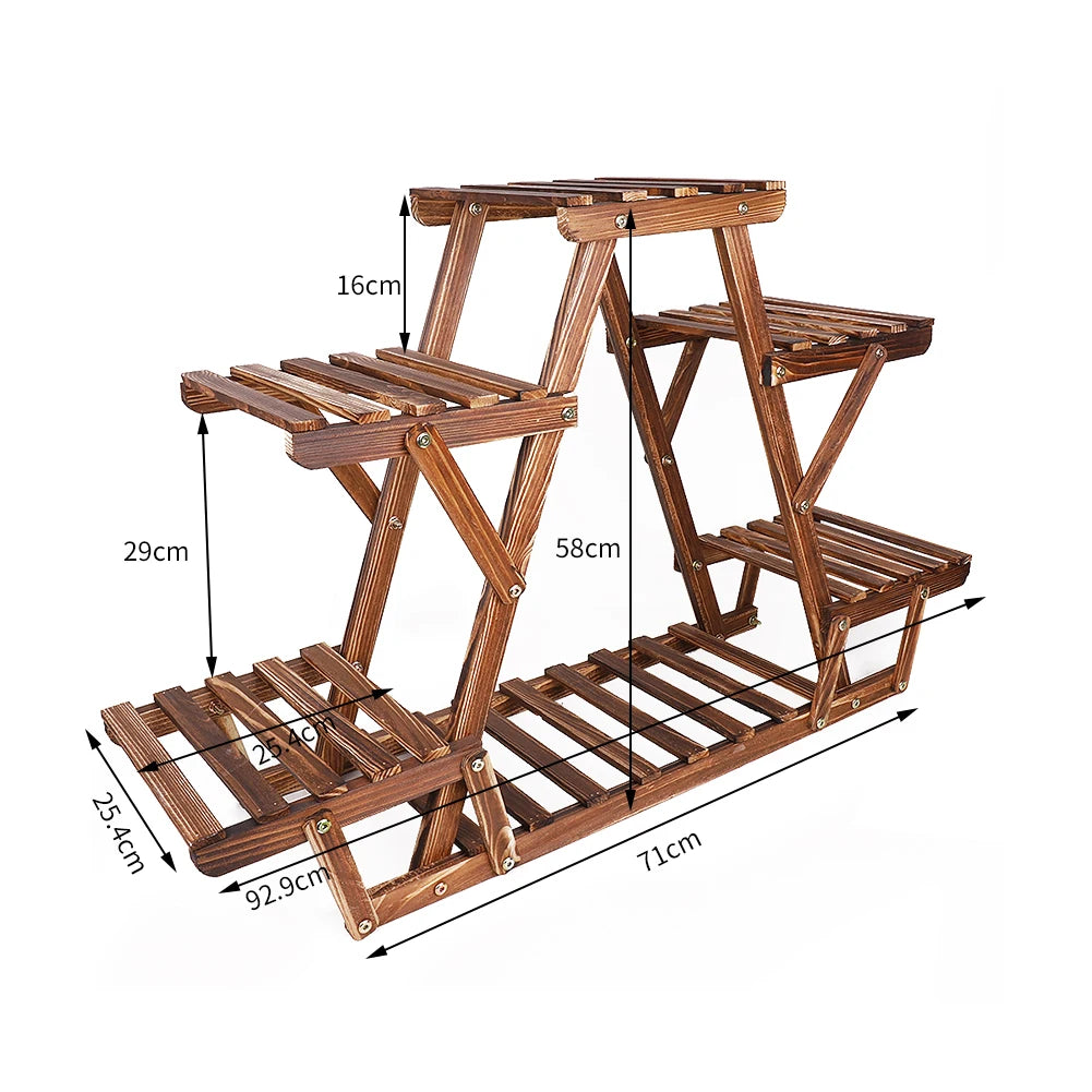Six Tier Wood Plant Stand for Corner Display Indoor Use