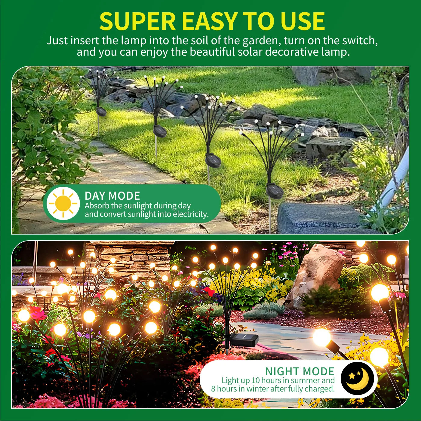 8-Head Solar Firefly Lights Outdoor Waterproof Garden Pathway