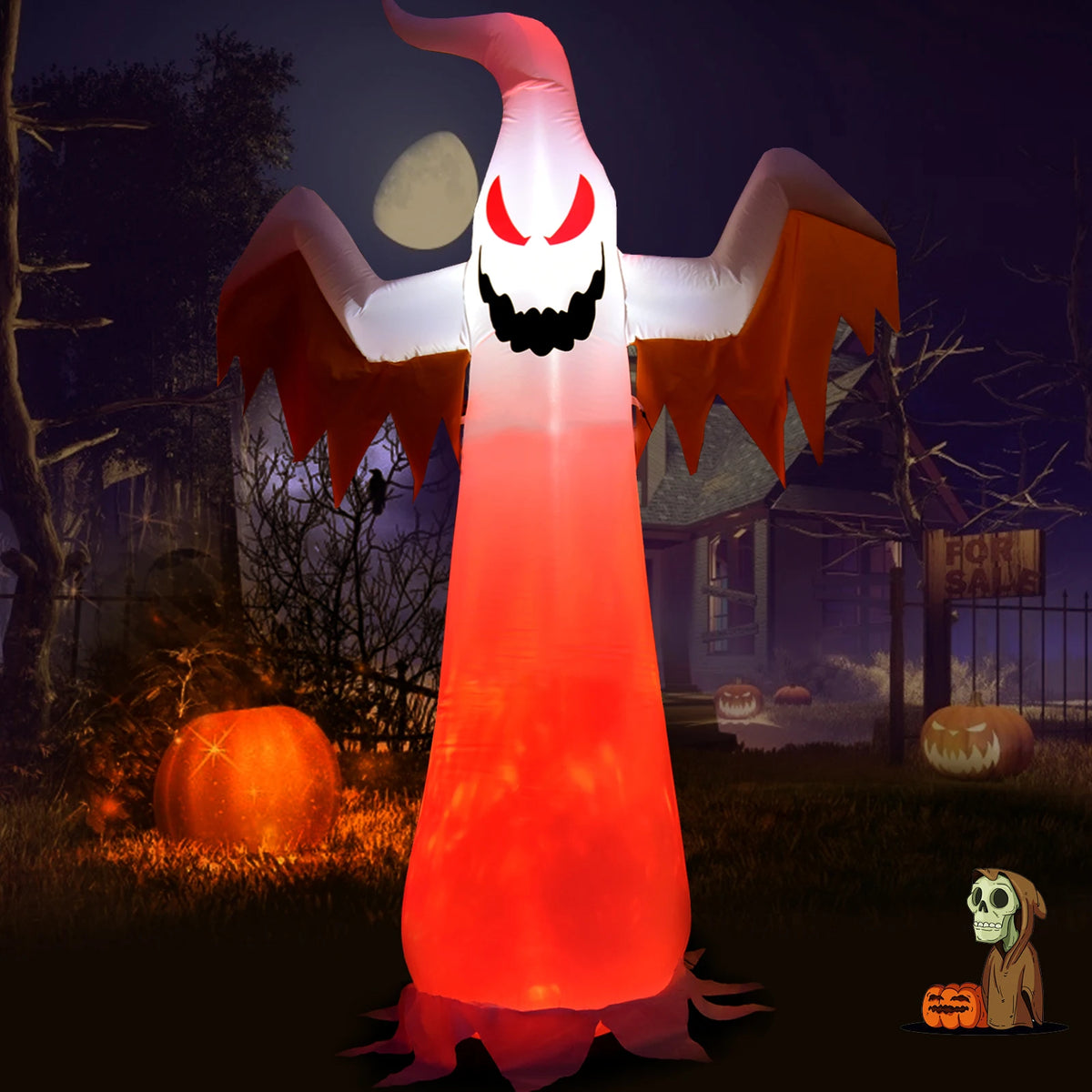 LIFEZEAL Halloween Inflatable Ghost With Rotating Flame LED Lights