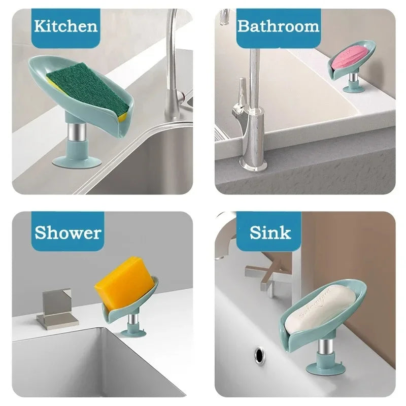 Leaf Shape Self Draining Soap Holder With Suction Cup