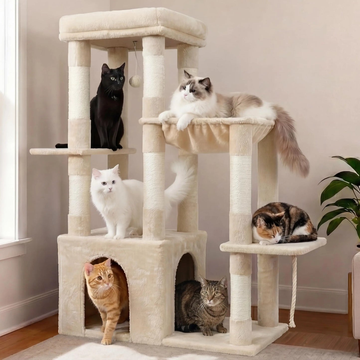 XIUWO Cat Tree For Indoor Cats Tall Multi Level Condo With Sturdy Base