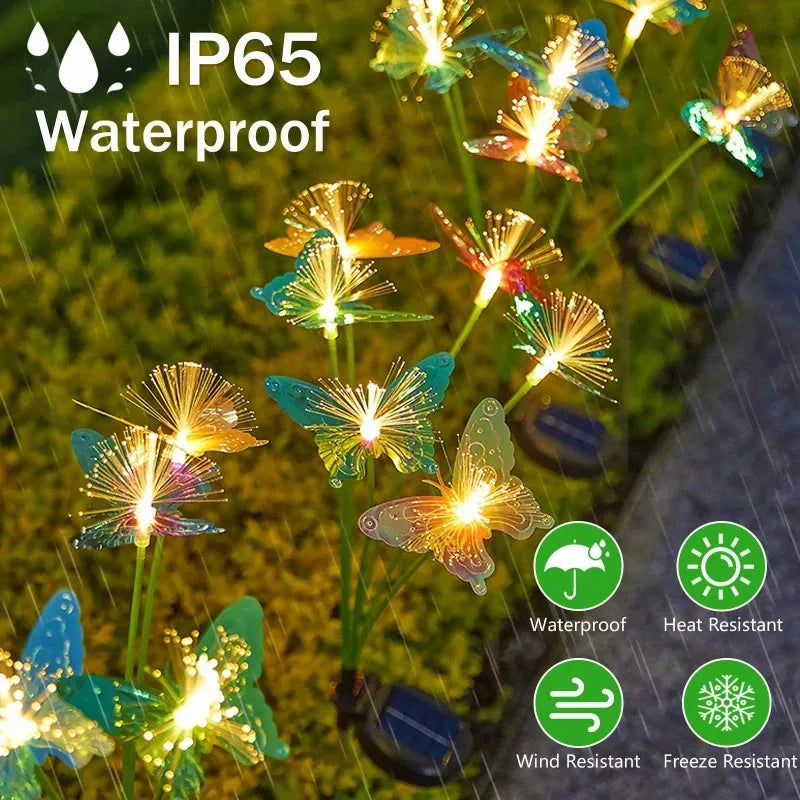 Solar Powered Butterfly Fiber Optic Garden Stake Light Outdoor Decor