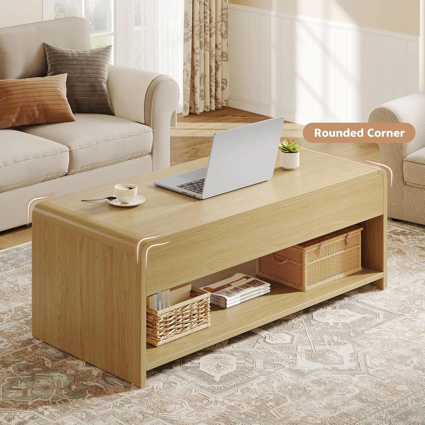 XIUWO Lift Top Coffee Table With Hidden Compartment