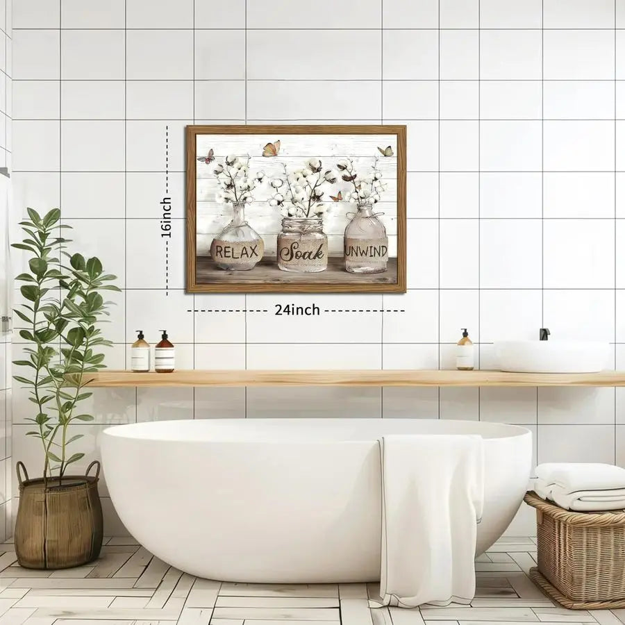 Bathroom Decor Wall Art Framed Rustic Cotton Canvas Sign Artwork