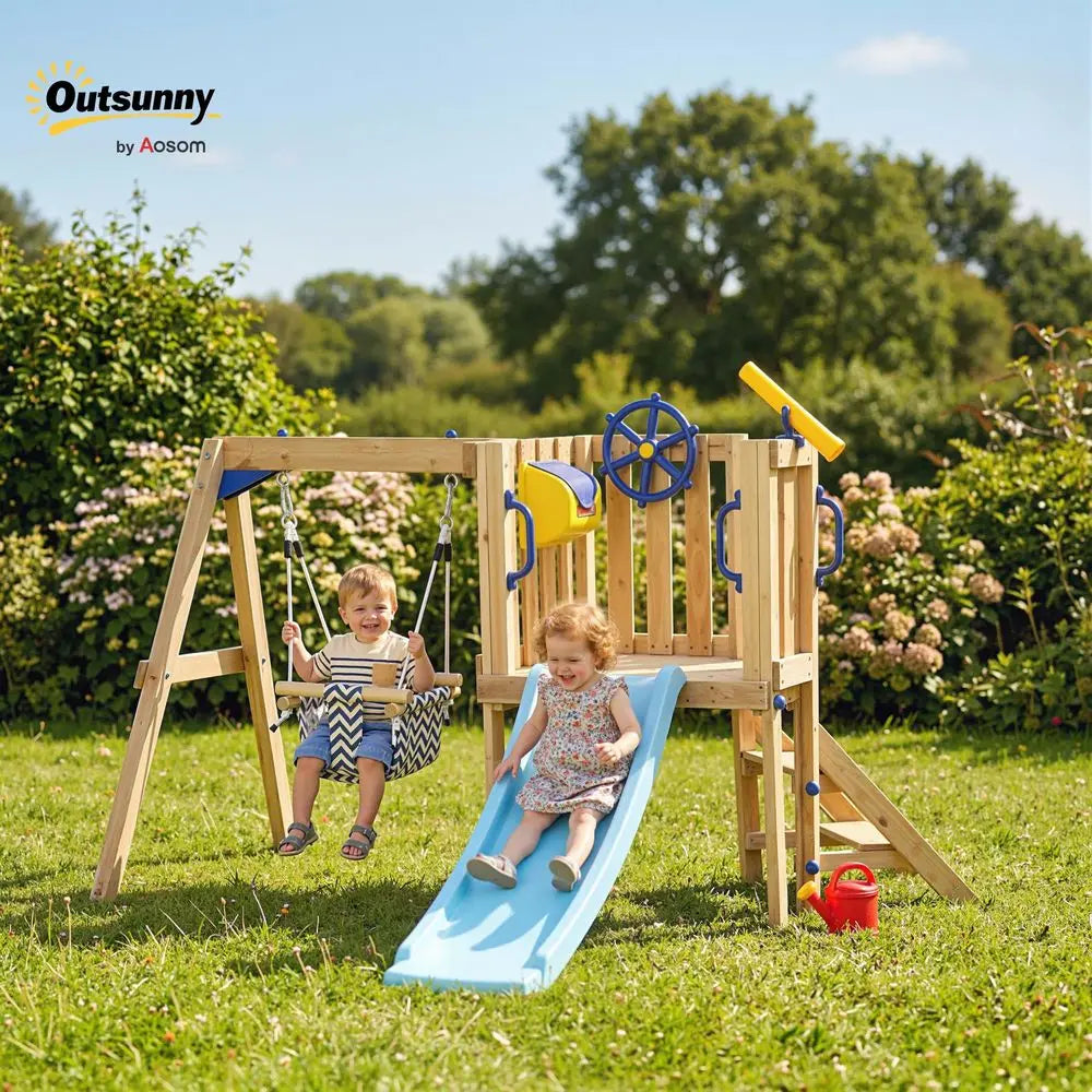 YTYIN Backyard Swing Set With Slide And Fort Toddler Playset