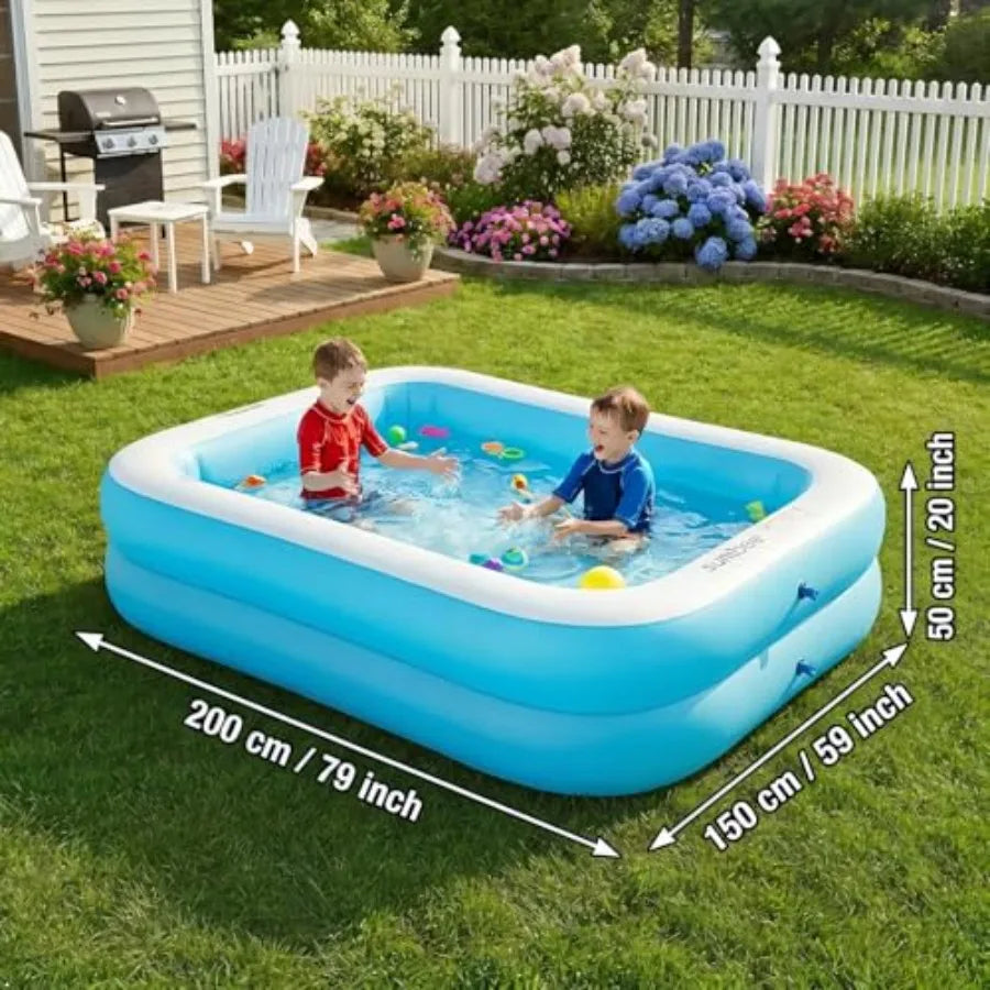 Inflatable Rectangular Family Pool With Thick PVC For All Ages