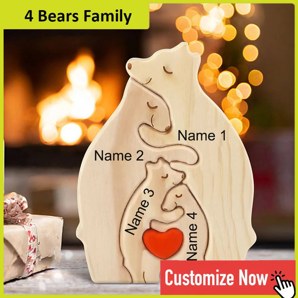 Bear Family Name Puzzle With Free Engraving For Home Desk