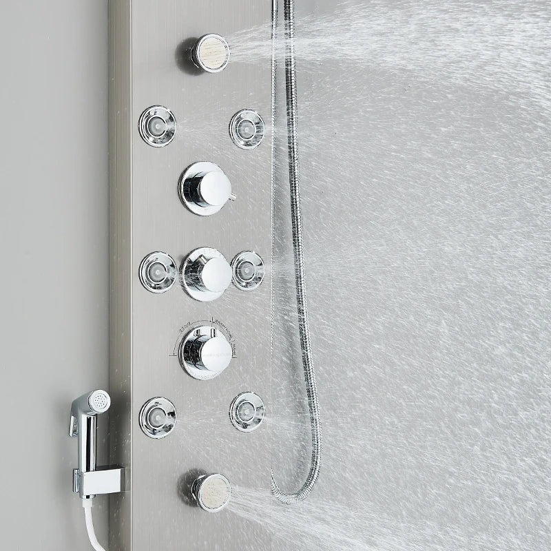 MYQualife LED Rainfall Waterfall Shower Panel With Triple Handle Controls