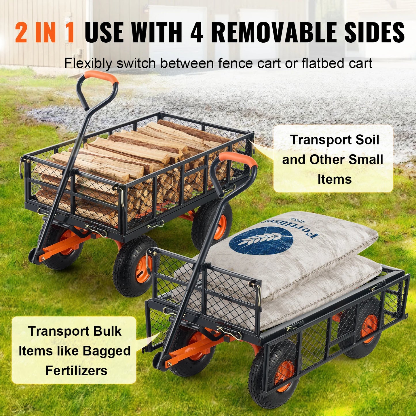 SucceBuy Garden Cart Sturdy Metal Utility Wagon Dump Cart
