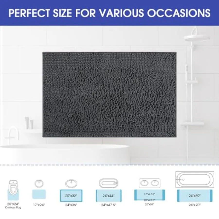 Soft Chenille Non Slip Absorbent Bathroom Rug Mat for Bath