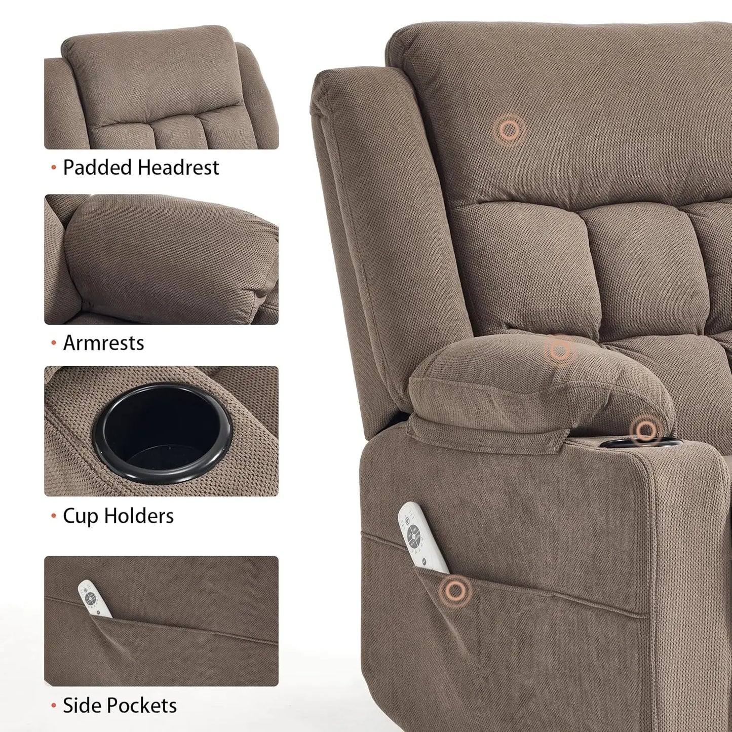 Swivel Rocker Recliner Chair for Adults, Massage Recliner with Heat and Manual, Rocking Recliner with Cup Holders &, Customized