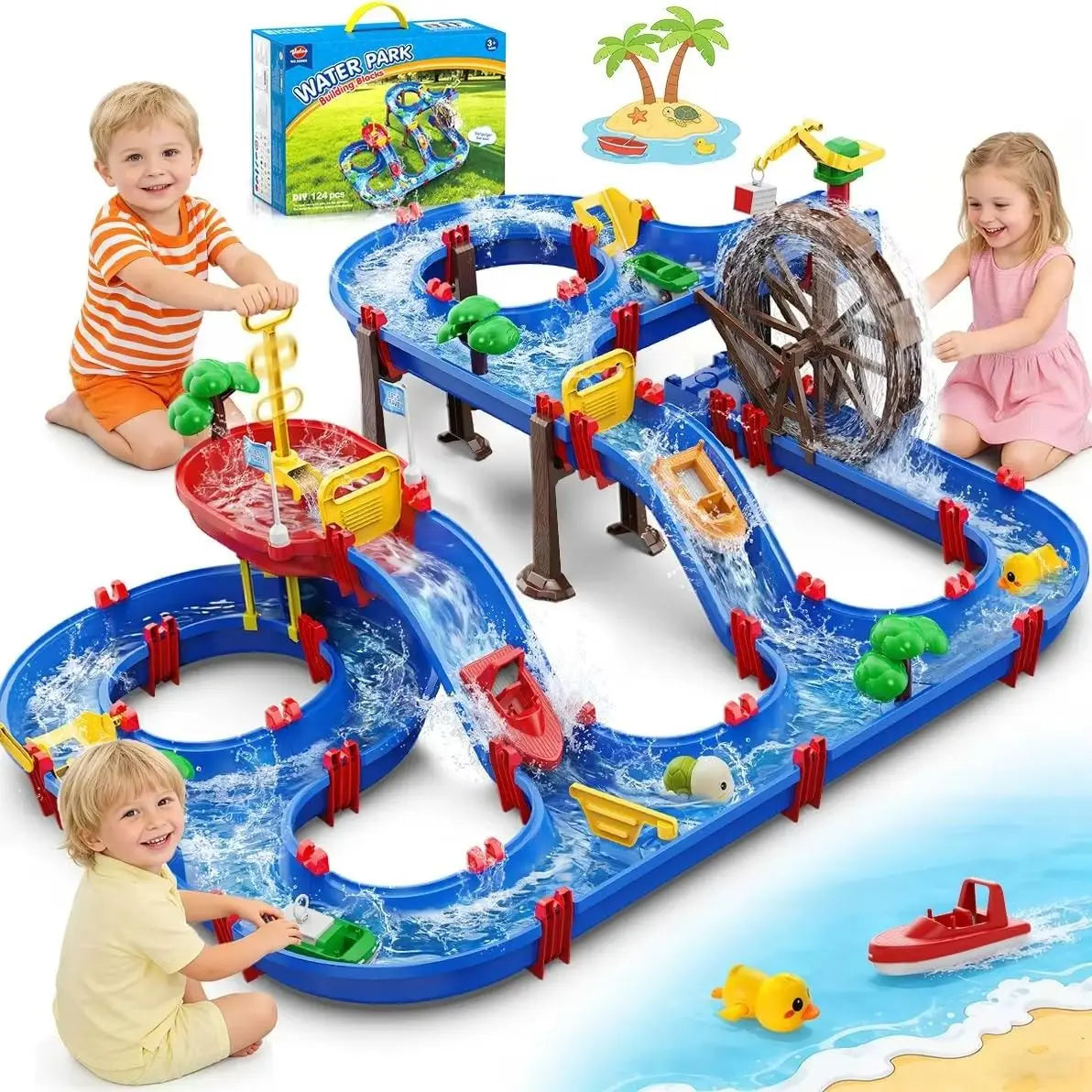 VATOS Summer Outdoor Water Truck Toy With 2 Tier Water Wheel Playset