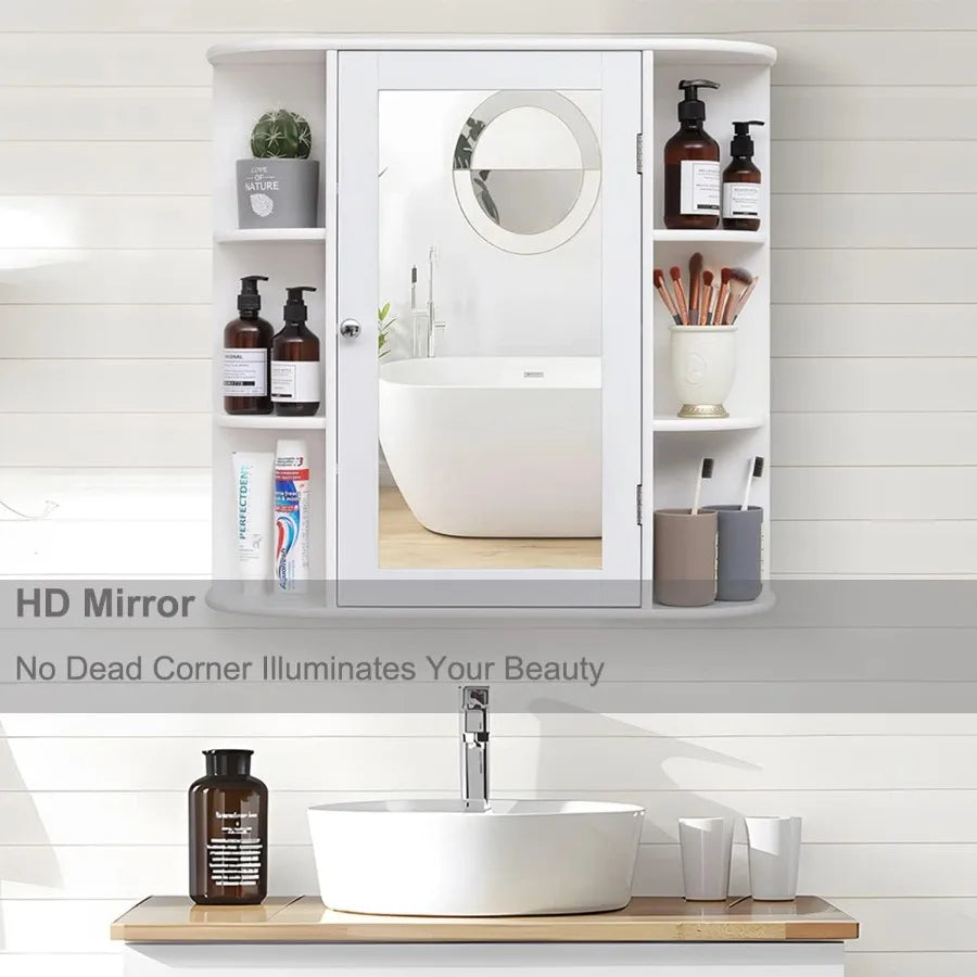 XIUWO Medicine Cabinet With Mirror And Adjustable Shelves For Bathroom