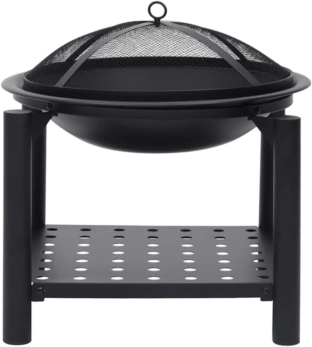 Steel Fire Pit With Safety Screen And Storage Shelf