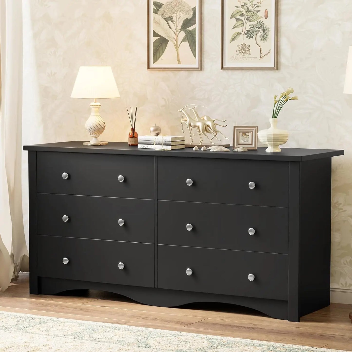 Six-Drawer Wood Dresser for Bedroom and Living Spaces