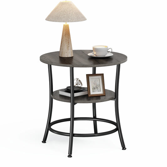 JHK Round Coffee Table With Two Tier Storage Shelf And Metal Frame