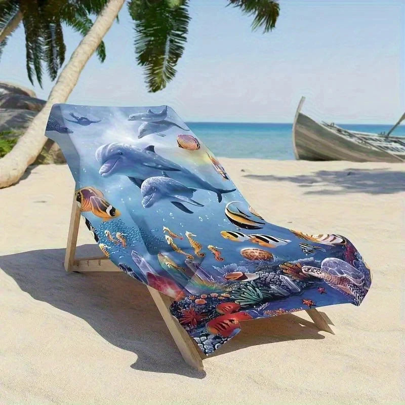 Marine Life Pattern Microfiber Beach Towel Sun Protective Outdoor Blanket