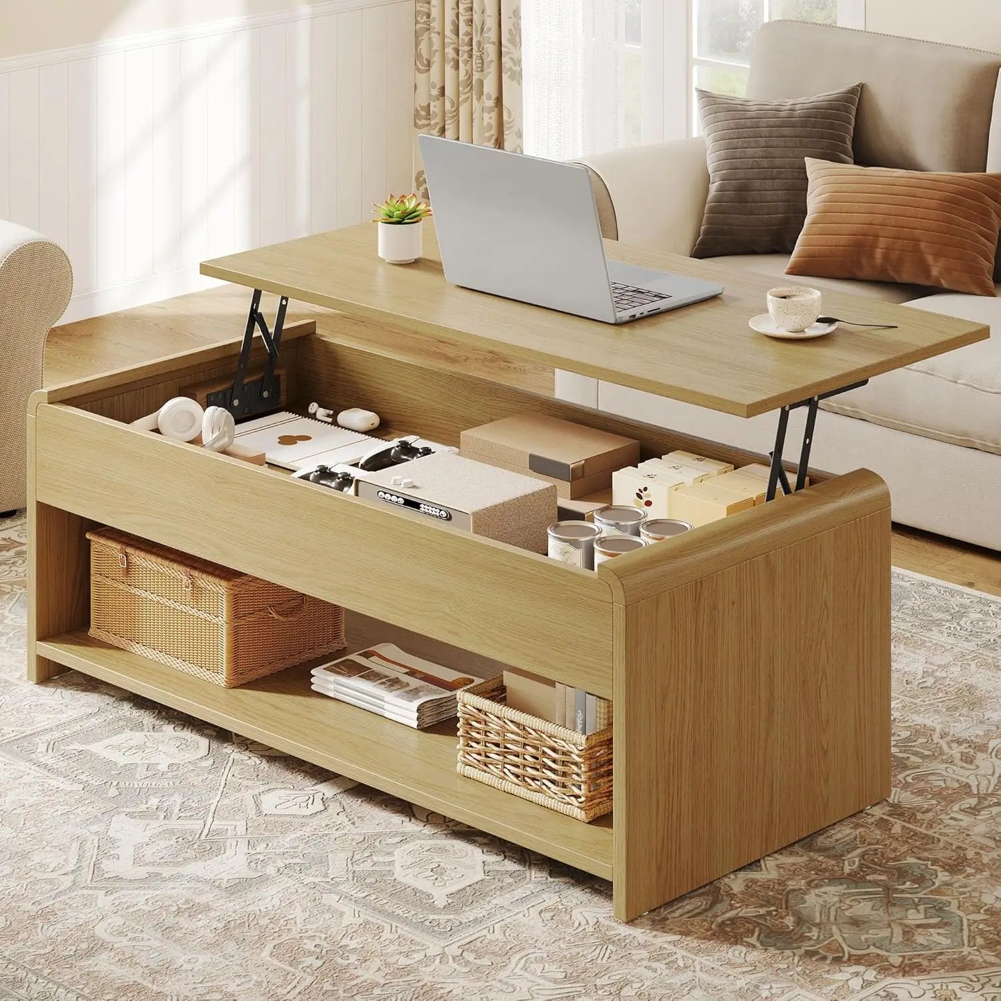 XIUWO Lift Top Coffee Table With Hidden Compartment
