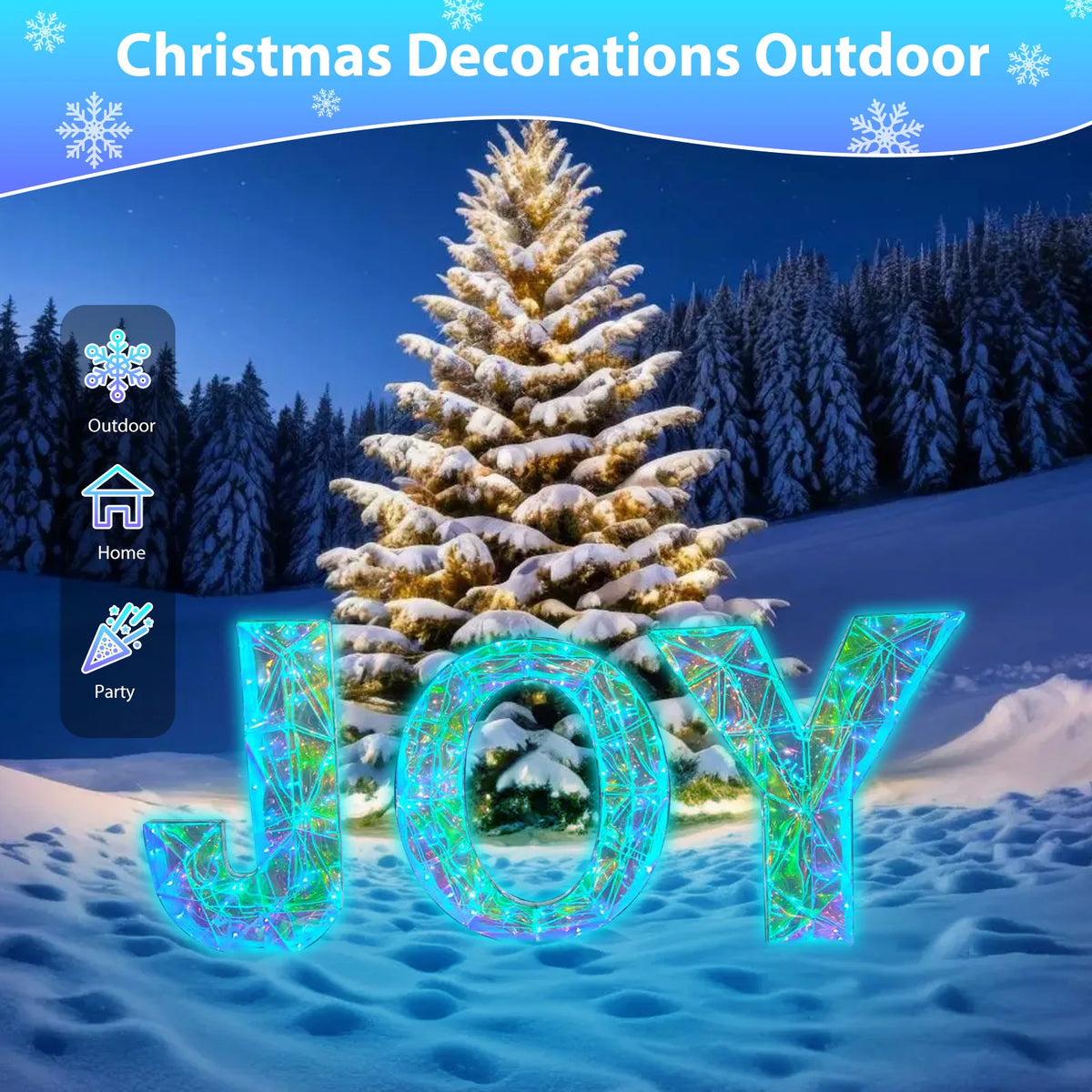 Outdoor Christmas JOY LED Lighted Metal Holiday Yard Decorations