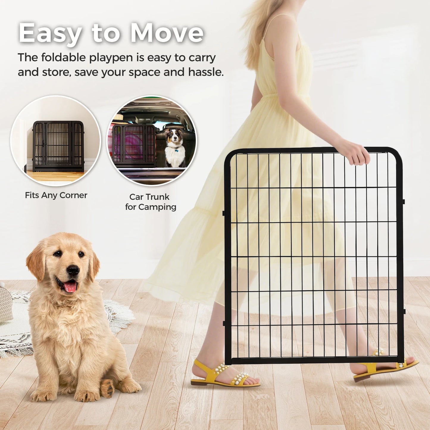 PEQULTI Heavy-Duty Metal Puppy Playpen For Indoor Outdoor Use