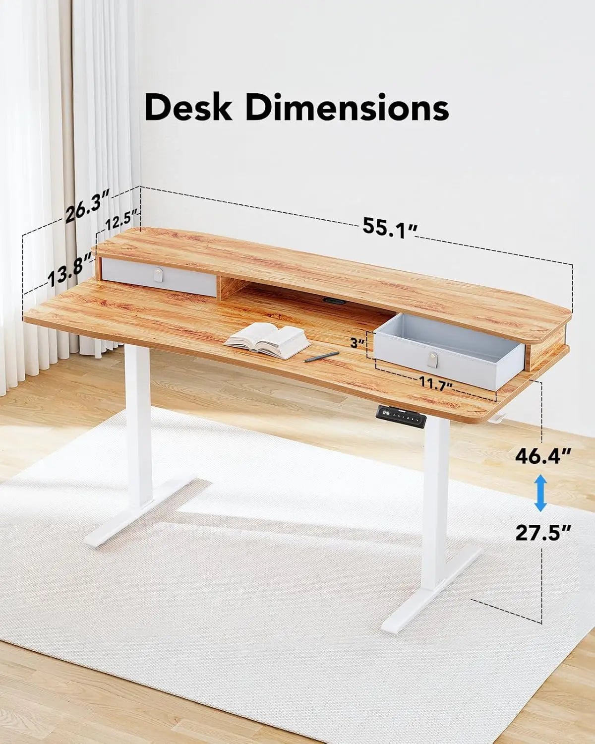 K Kyspho Electric Standing Desk With Two Drawers And Hooks