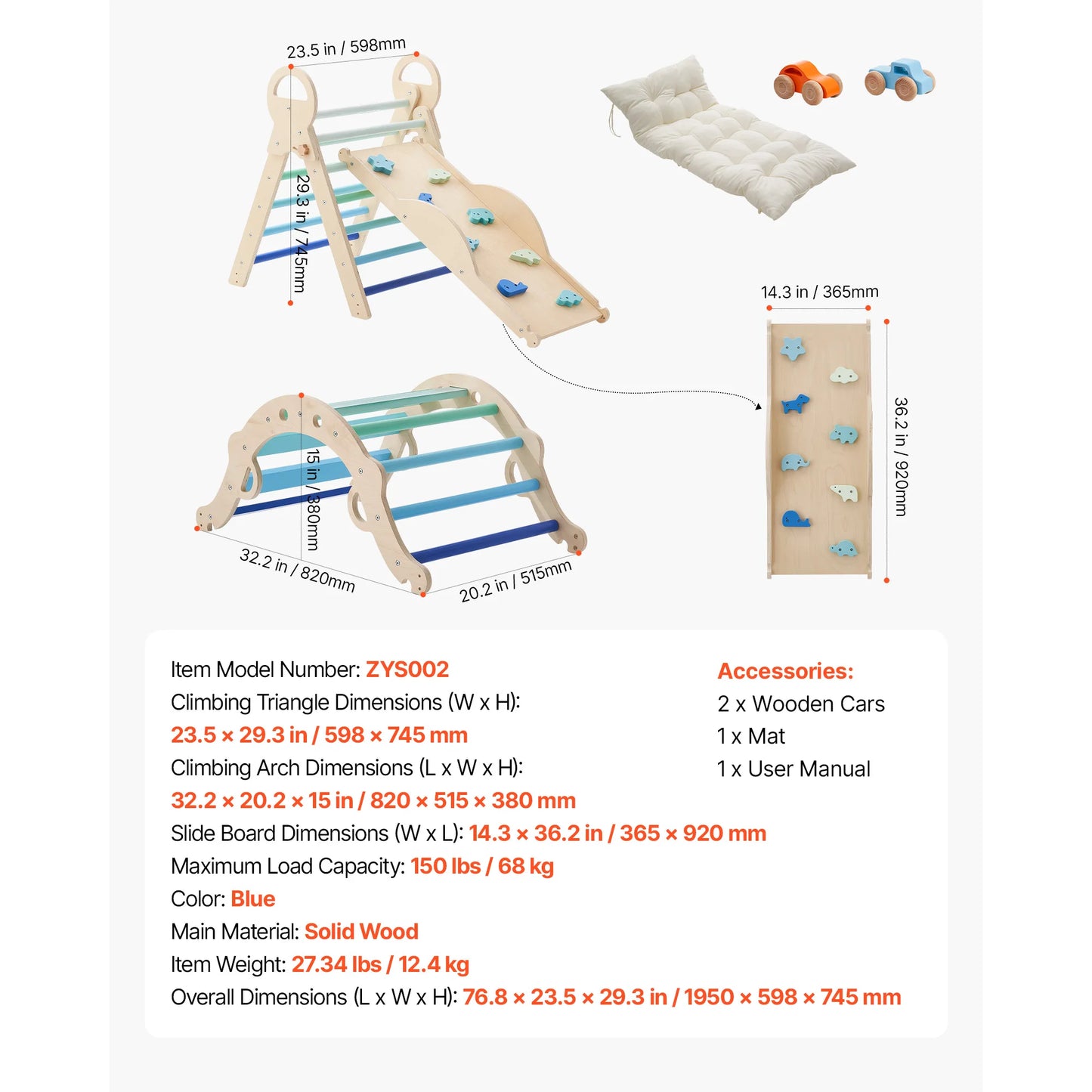 SucceBuy Pikler Triangle Set 9 In 1 Toddler Climbing Toys Indoor Playground