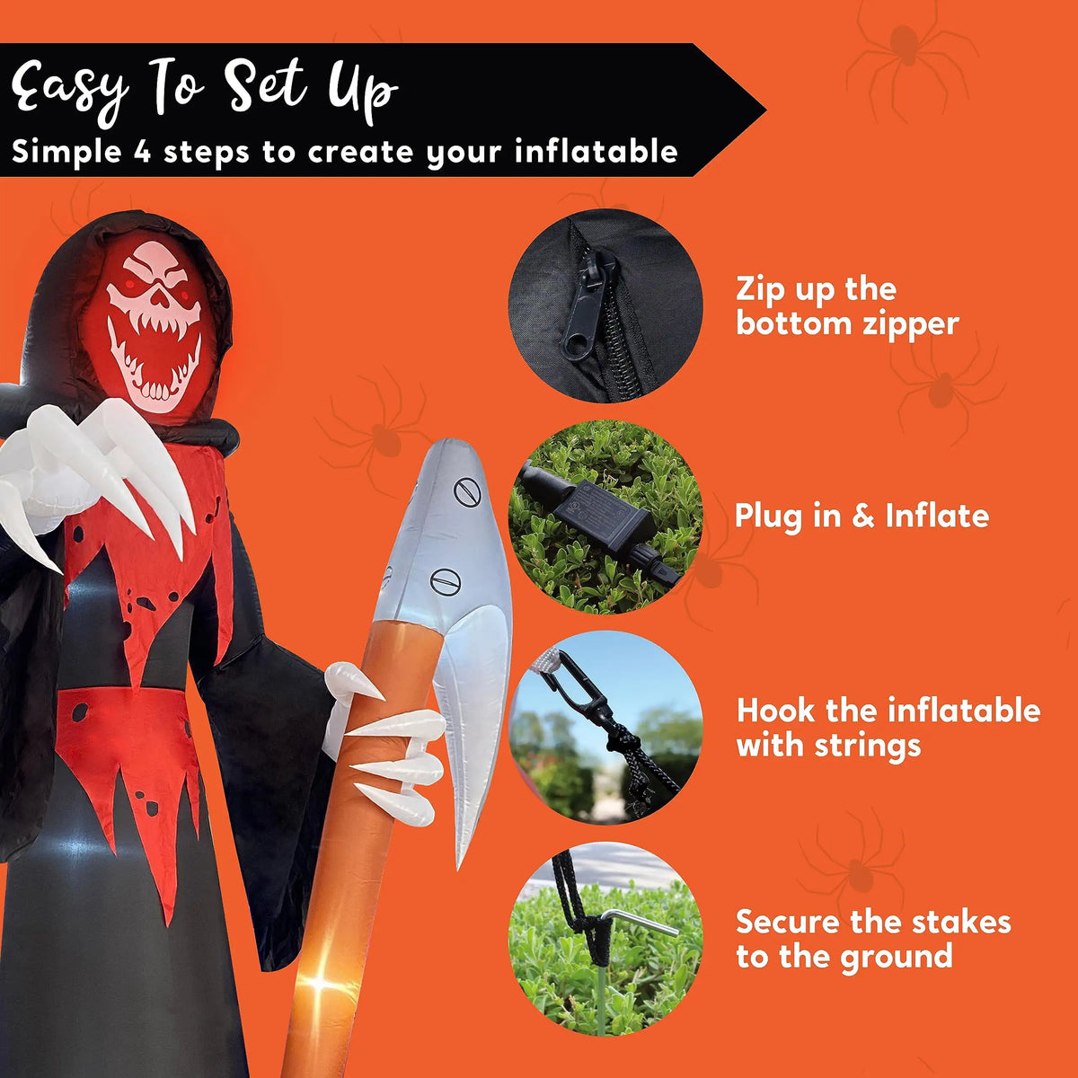 Joyfy Giant Grim Reaper Inflatable Led Halloween Outdoor Yard Decoration