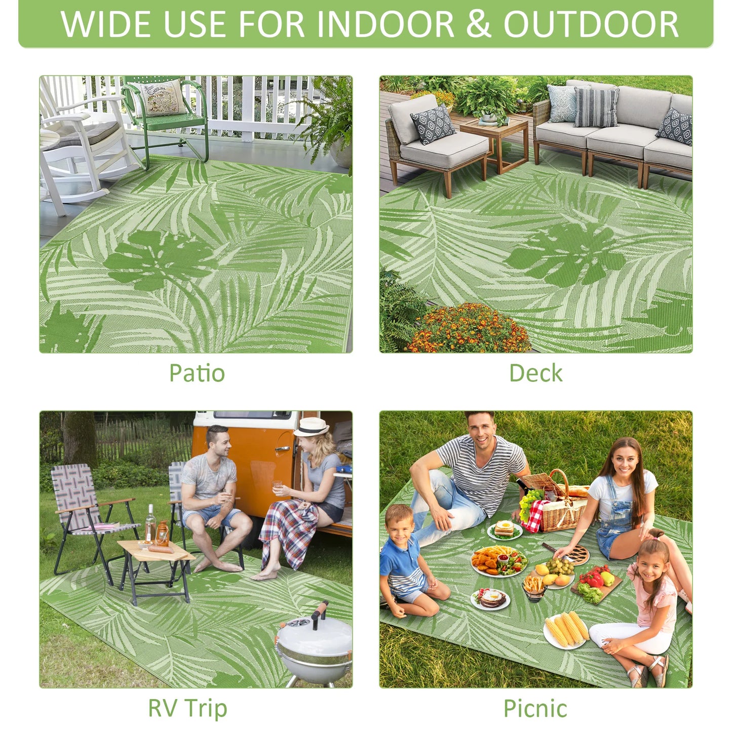 Outdoor Rug Waterproof Recycled Plastic Polypropylene For Patio Deck Camping