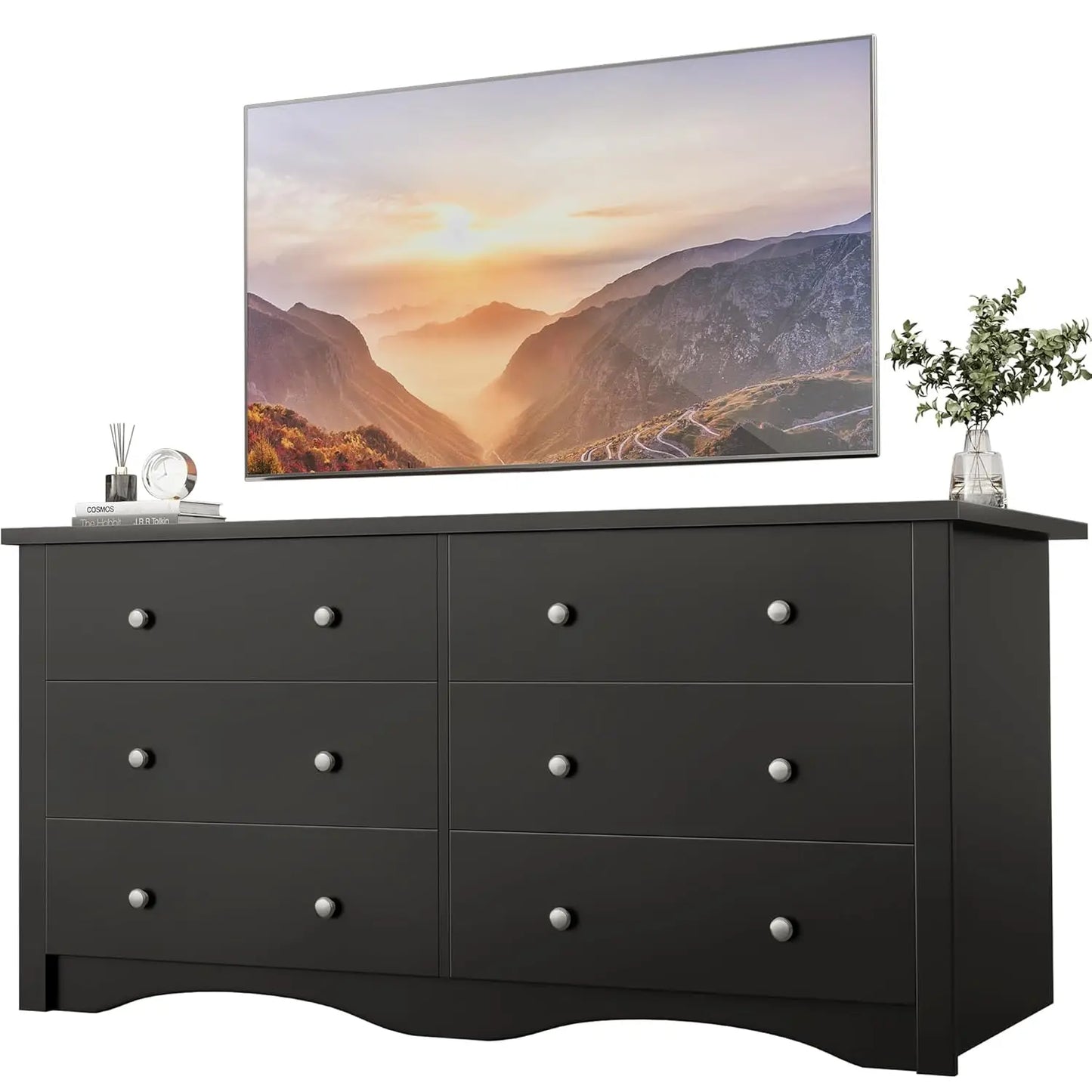 Six-Drawer Wood Dresser for Bedroom and Living Spaces