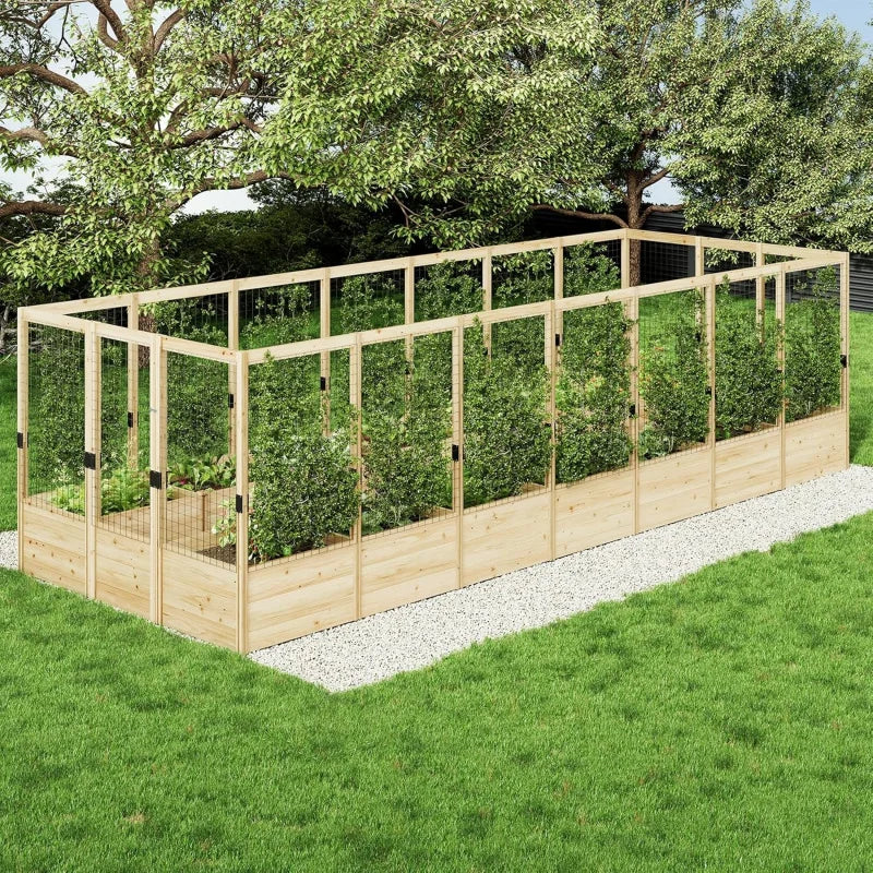 2026 New： Deer Proof Fence,.5Wx20Dx6H Outdoor Wooden Raised Garden Bed Planter with 19 Depth P