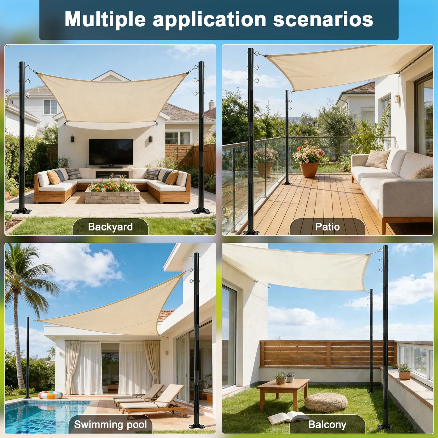 Heavy Duty Shade Sail Poles Kit For Outdoor Patios
