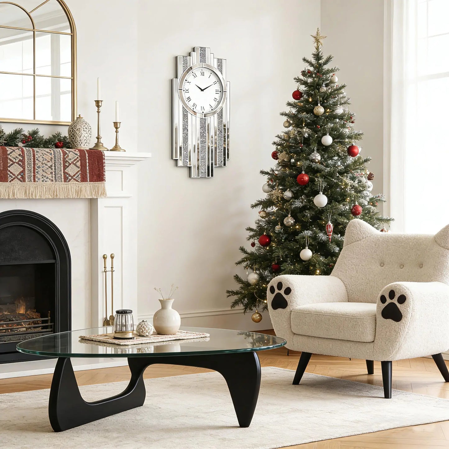 Modern Mirror Wall Clock With Crystal Sparkle Design Living Room