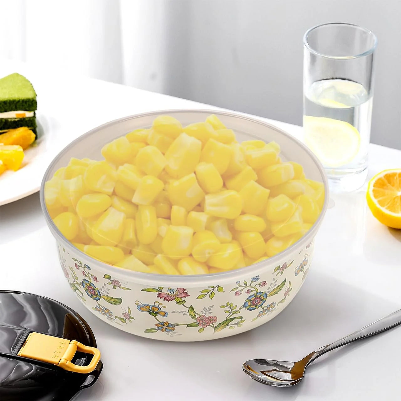 Five Piece Enamel Bowls With Lids Kitchen Storage Set